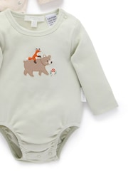 Purebaby Green Printed Longsleeve Bodysuit 2 Pack - Image 3 of 5