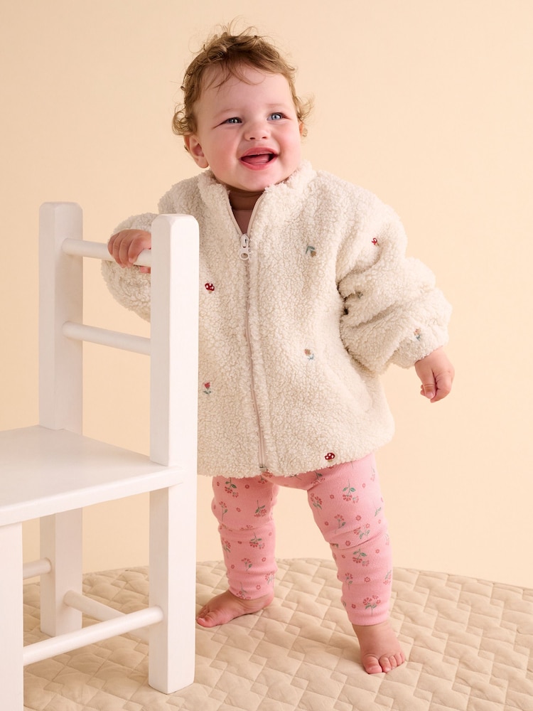 Purebaby White Fluffy Embroidered Zip Jacket - Image 2 of 5 Purebaby White Fluffy Embroidered Zip Jacket - Image 2 of 5