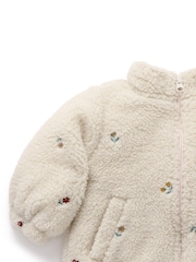 Purebaby White Fluffy Embroidered Zip Jacket - Image 3 of 5