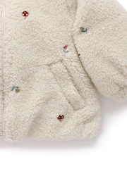 Purebaby White Fluffy Embroidered Zip Jacket - Image 4 of 5