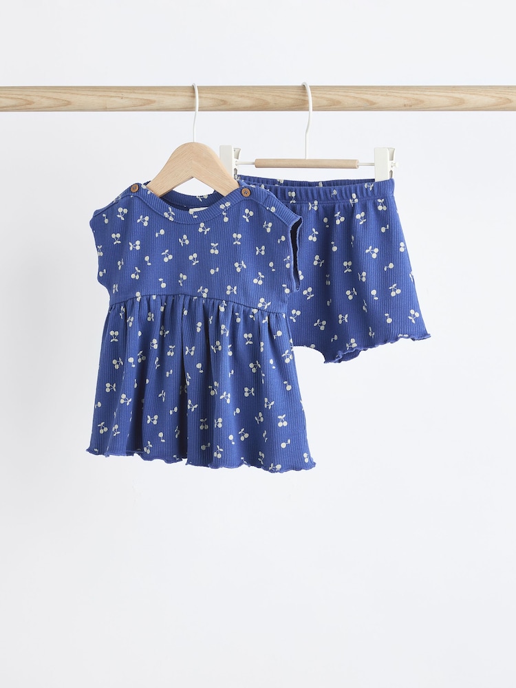 Blue Cherry Baby Peplum Rib Top and Shorts 2 Piece Set - Image 1 of 7