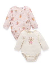 Purebaby Pink Fairy Print Longsleeve Bodysuit 2 Pack - Image 1 of 7