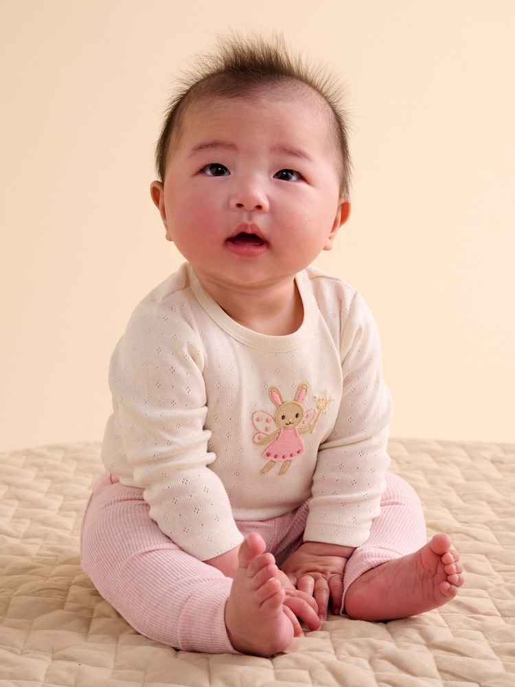 Purebaby Pink Fairy Print Longsleeve Bodysuit 2 Pack - Image 2 of 7 Purebaby Pink Fairy Print Longsleeve Bodysuit 2 Pack - Image 2 of 7