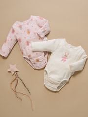 Purebaby Pink Fairy Print Longsleeve Bodysuit 2 Pack - Image 4 of 7