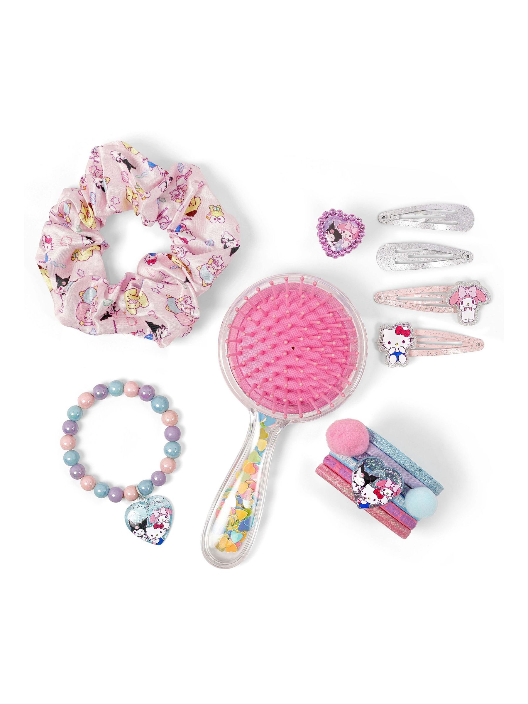 Peers Hardy Girls Pink Hello Kitty Hair Accessories Glitter Hair Brush, Scrunchie, Clips, Bracelet & Cosmetic Bag Set - Image 4