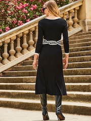 Sosandar Black Square Neck Twist Waist Fit N Flare Dress - Image 2 of 5