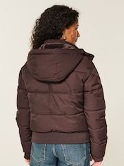 Hollister Brown Feel Good Hooded Puffer Coat - Image 3 of 5