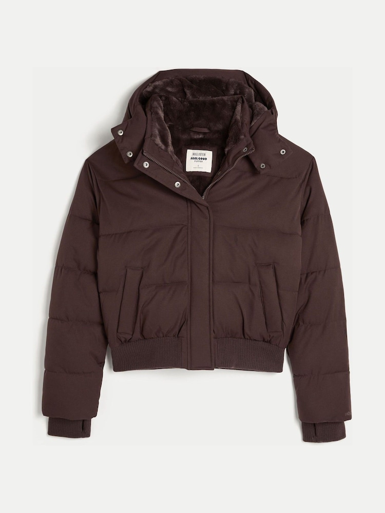 Hollister Brown Feel Good Hooded Puffer Coat - Image 5 of 5
