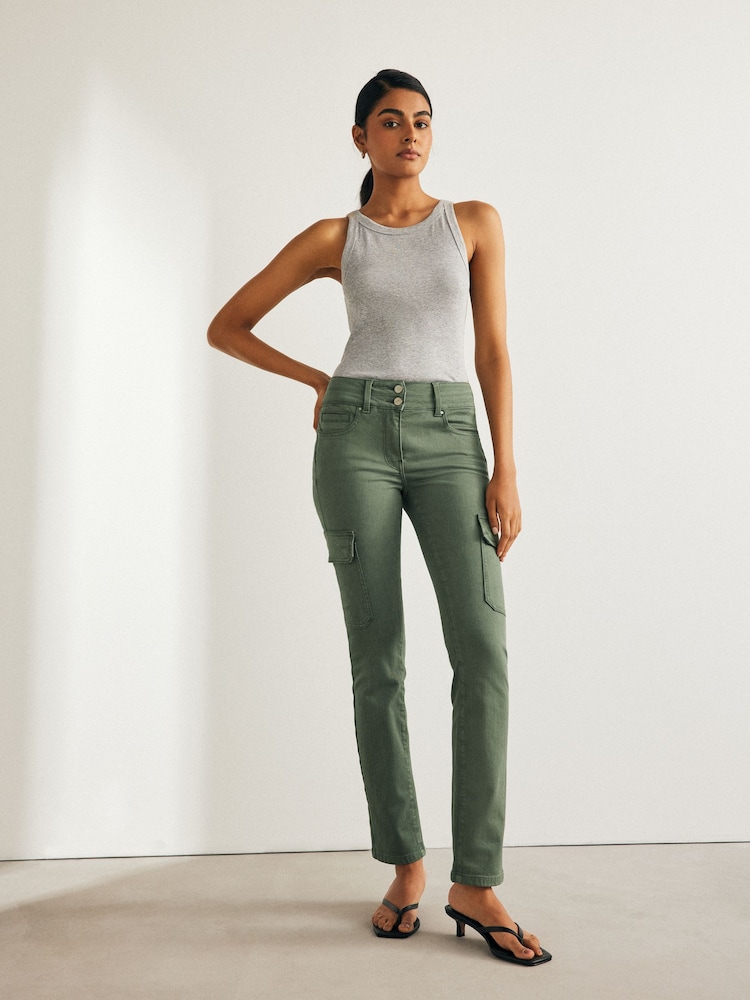 Khaki Green Lift Slim And Shape Cargo Slim Jeans - Image 1 of 9