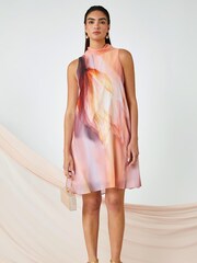 Roman Pink Printed High Neck Shift Dress - Image 3 of 5