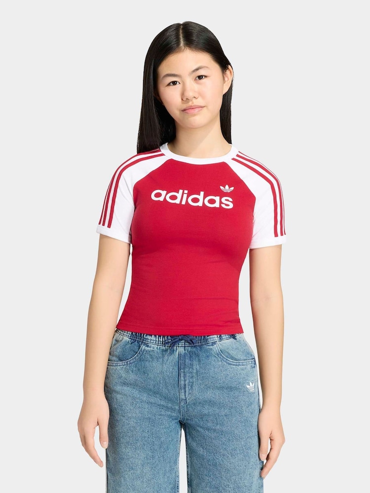 adidas Originals Red 3 Stripe T-Shirt - Image 1 of 5 adidas Originals Red 3 Stripe T-Shirt - Image 1 of 5