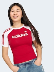 adidas Originals Red 3 Stripe T-Shirt - Image 5 of 5