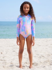 Pink/Lilac Marble Long Sleeved Swimsuit (3-16yrs) - Image 2 of 7