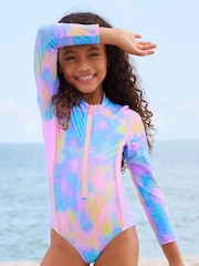 Pink/Lilac Marble Long Sleeved Swimsuit (3-16yrs) - Image 4 of 7