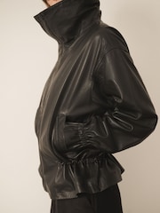 CERENE Wren Black Real Leather Funnel Neck Jacket - Image 5 of 13