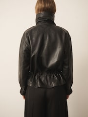 CERENE Wren Black Real Leather Funnel Neck Jacket - Image 6 of 13