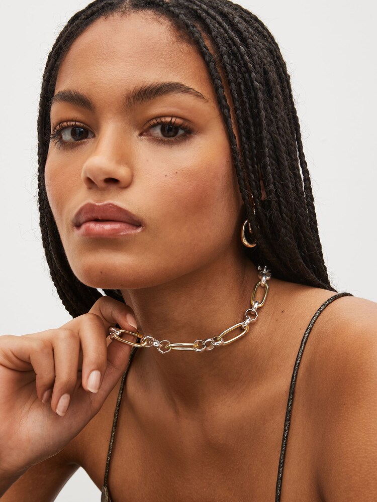 Gold Tone/Silver Tone Chunky Chain Necklace Made With Recycled Steel - Image 1 of 1