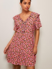 Pink Ruffle Detail Mini Smock Dress - Image 1 of 5