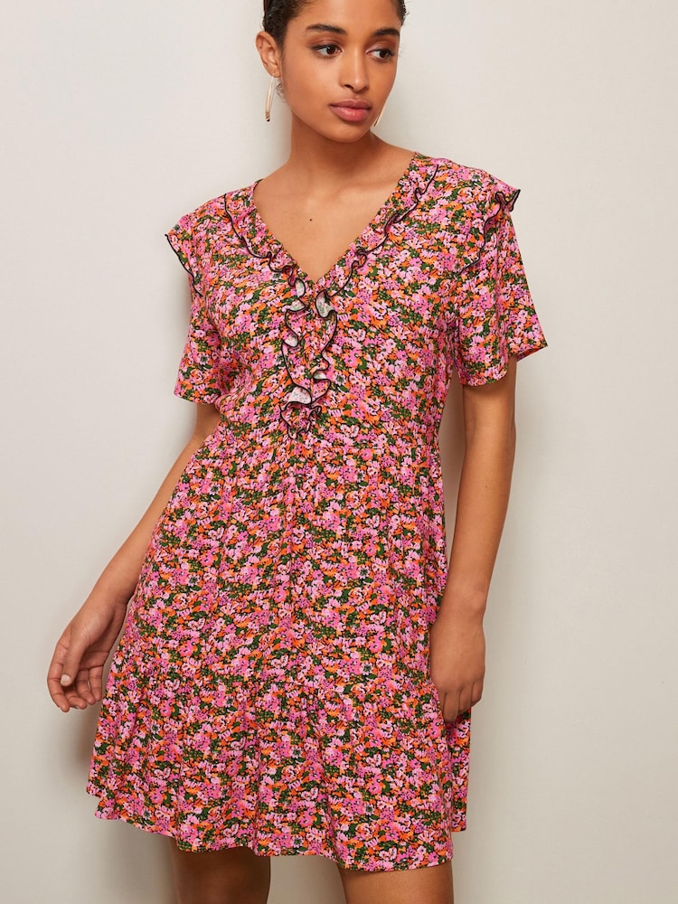 Pink Ruffle Detail Mini Smock Dress - Image 1 of 5