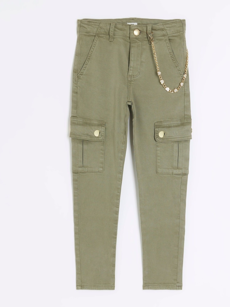 River Island Green Girls Skinny Cargo Jeans - Image 1 of 3 River Island Green Girls Skinny Cargo Jeans - Image 1 of 3