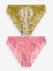 Green Floral Print/Rose Pink Lace Trim High Leg Knickers 2 Pack - Image 11 of 13