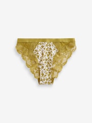 Green Floral Print/Rose Pink Lace Trim High Leg Knickers 2 Pack - Image 12 of 13