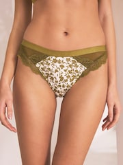 Green Floral Print/Rose Pink Lace Trim High Leg Knickers 2 Pack - Image 2 of 13