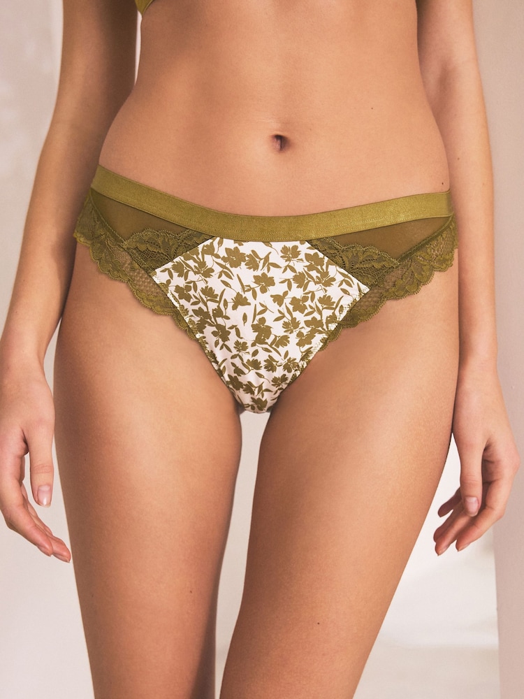 Green Floral Print/Rose Pink Lace Trim High Leg Knickers 2 Pack - Image 2 of 13 Green Floral Print/Rose Pink Lace Trim High Leg Knickers 2 Pack - Image 2 of 13