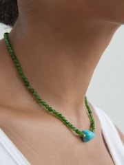 Ottoman Hands Gold Tone Felice Green Jade and Turquoise Beaded Necklace - Image 2 of 6