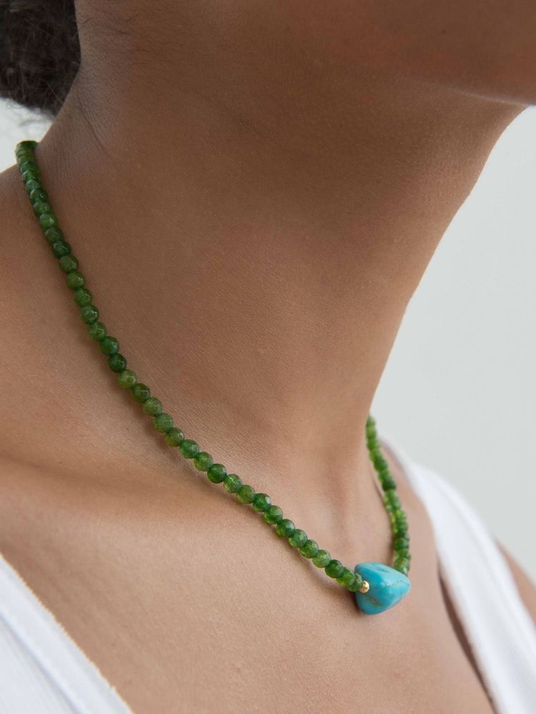 Ottoman Hands Gold Tone Felice Green Jade and Turquoise Beaded Necklace - Image 2 of 6