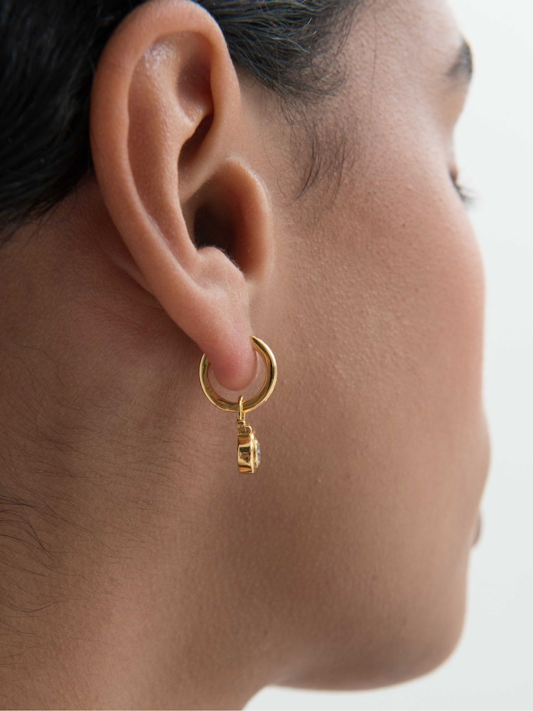 Ottoman Hands Gold Tone White Topaz Drop Huggie Earrings - Image 2 of 6