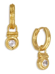 Ottoman Hands Gold Tone White Topaz Drop Huggie Earrings - Image 3 of 6