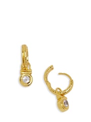 Ottoman Hands Gold Tone White Topaz Drop Huggie Earrings - Image 5 of 6