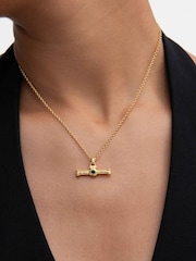Ottoman Hands Emerald Green CZ Tennis T-Bar Necklace - 5суретінің 1 суреті