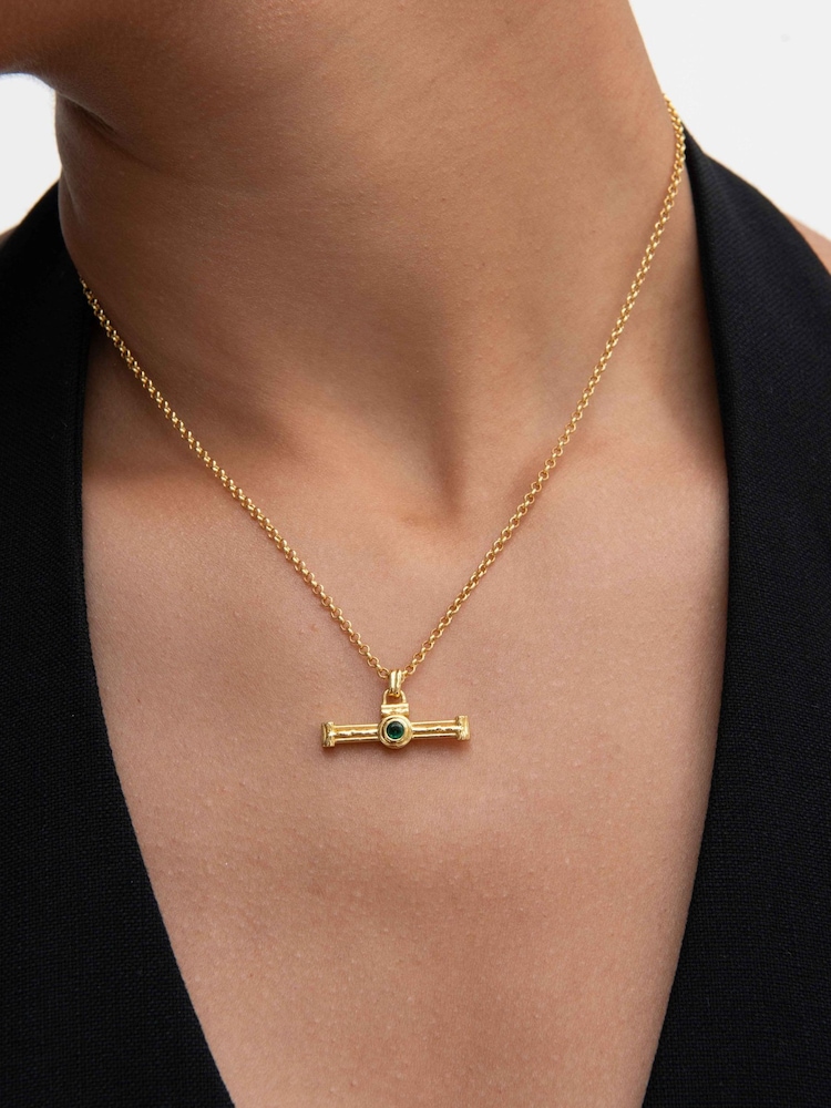 Ottoman Hands Emerald Green CZ Tennis T-Bar Necklace - 5суретінің 1 суреті