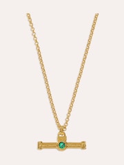 Ottoman Hands Emerald Green CZ Tennis T-Bar Necklace - 5суретінің 2 суреті