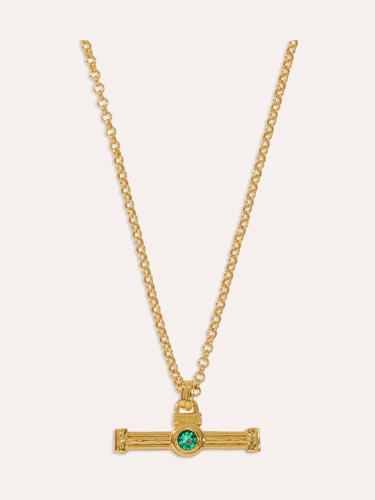 Ottoman Hands Emerald Green CZ Tennis T-Bar Necklace - 5суретінің 2 суреті