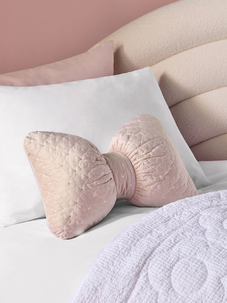 Pink Sequin Quilted Bow Cushion - Image 1 of 1