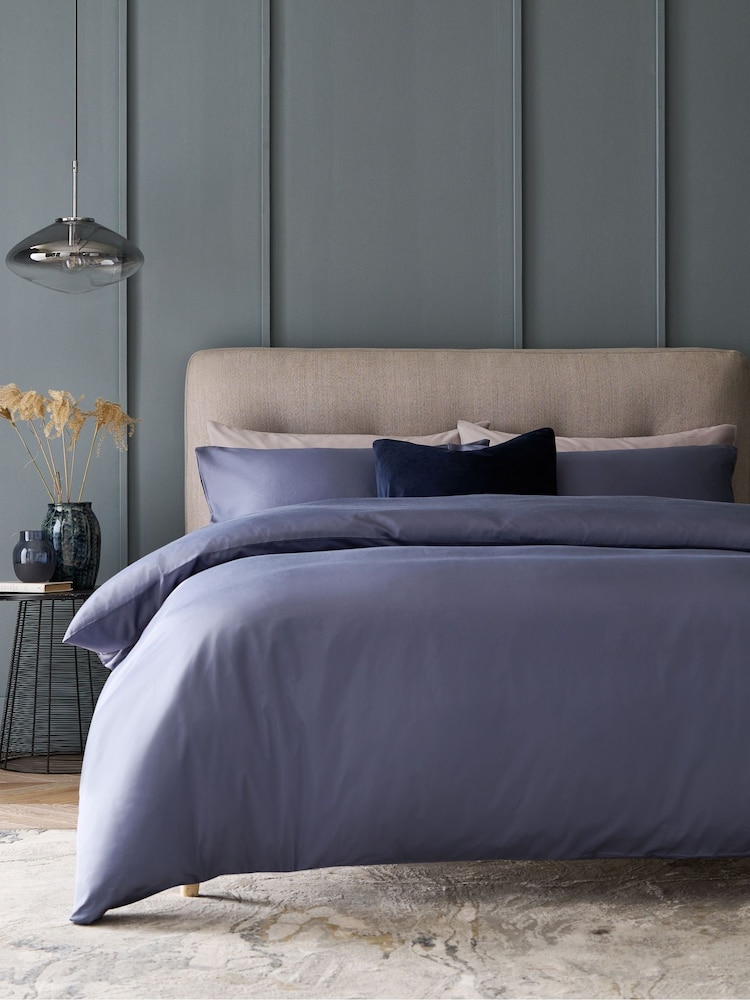 Blue 400 Thread Count 100% Egyptian Cotton Sateen Luxury Duvet Cover and Pillowcase Set - Image 1 of 4