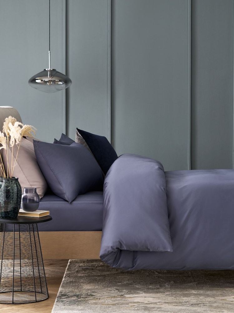 Blue 400 Thread Count 100% Egyptian Cotton Sateen Luxury Duvet Cover and Pillowcase Set - Image 2 of 4
