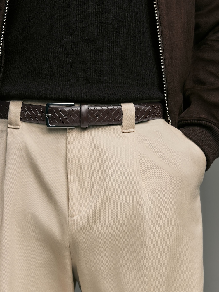 Brown Faux Leather Weave Belt - Image 1 of 4 Brown Faux Leather Weave Belt - Image 1 of 4