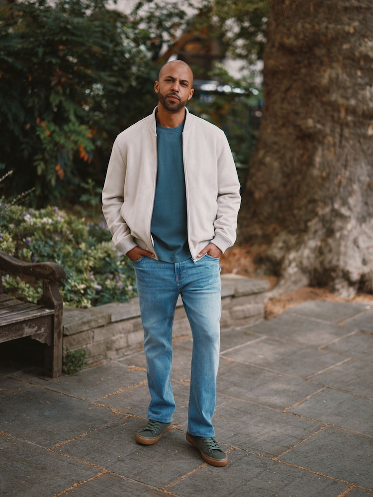 Light Stone Faux Suede Bomber Jacket - Image 2 of 7 Light Stone Faux Suede Bomber Jacket - Image 2 of 7
