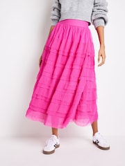 Bright Pink Mesh Tulle Midi Skirt - Image 2 of 4