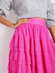 Bright Pink Mesh Tulle Midi Skirt - Image 3 of 4