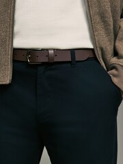 Brown Contrast Stitch Smooth Leather Belt - Image 1 of 5