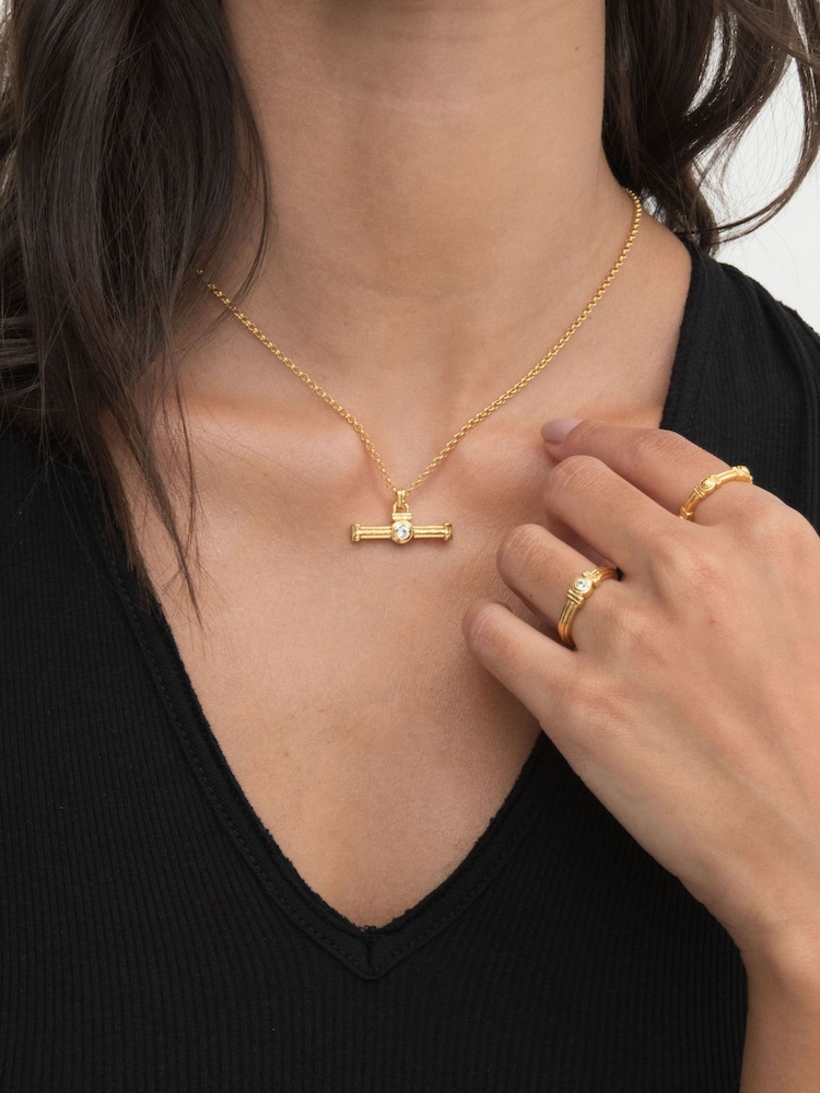Ottoman Hands White Topaz Tennis T-Bar Necklace - 7суретінің 1 суреті