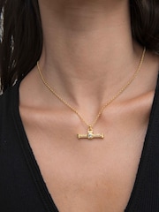 Ottoman Hands White Topaz Tennis T-Bar Necklace - 7суретінің 3 суреті