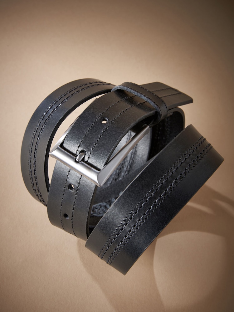 Black Signature Central Stitch Leather Belt - Image 2 of 4 Black Signature Central Stitch Leather Belt - Image 2 of 4