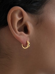 Ottoman Hands Gold Tone Emerald Green CZ Huggie Earrings - Image 1 of 4