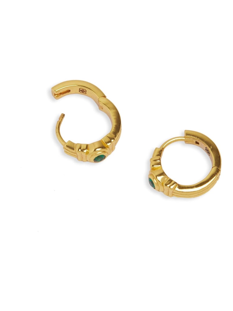 Ottoman Hands Gold Tone Emerald Green CZ Huggie Earrings - Image 2 of 4